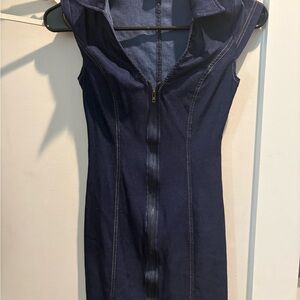 Princess Polly Dark Navy Zip-Front Denim Dress